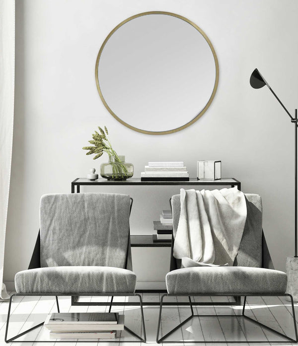 Round Wall Mirror with Matte Gold Finish