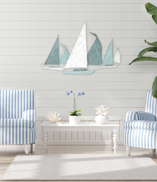 Sailboat Metal Centerpiece  in Distressed Finish