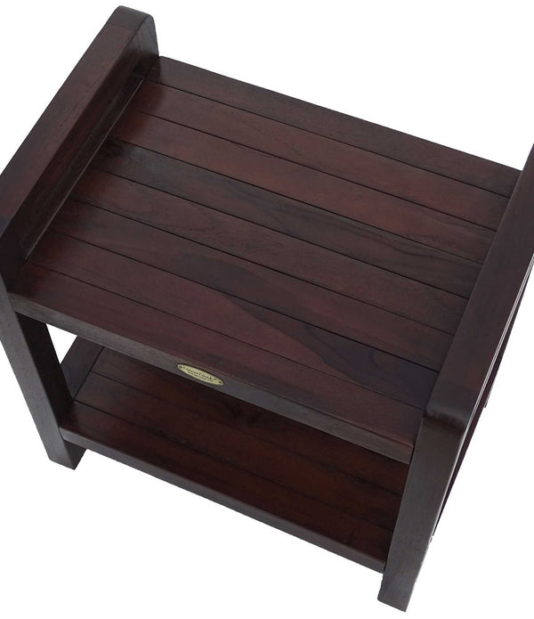 Rectangular Teak Shower Bench with Handles in Brown Finish