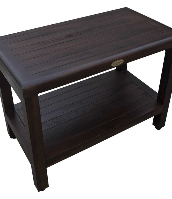 Rectangular Teak Shower Bench with Shelf in Brown Finish