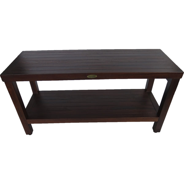 Rectangular Teak Shower Outdoor Bench with Shelf in Brown Finish