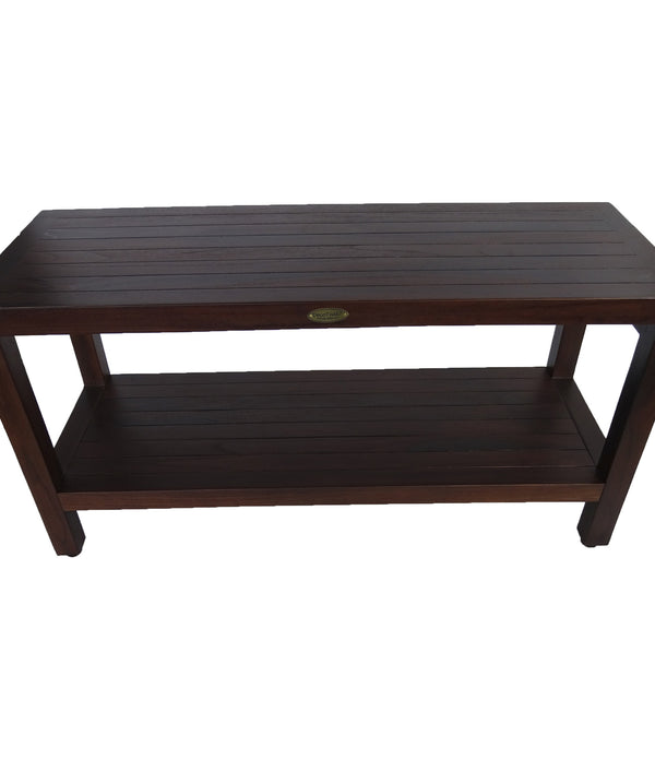 Rectangular Teak Shower Outdoor Bench with Shelf in Brown Finish