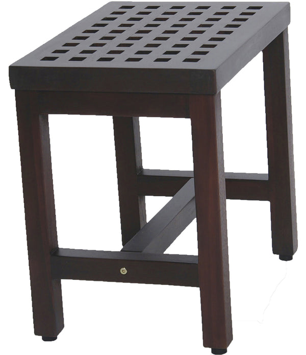 Compact Rectangular Teak Lattice Pattern Shower or Outdoor Bench in Brown Finish