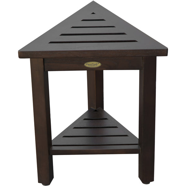 18" Teak Corner Shower Stool or Bench with Shelf in Brown Finish