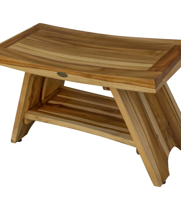 Rectangular Teak Shower Stool or Bench with Shelf in Natural Finish