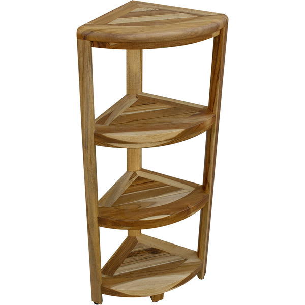 Teak Four Tier Corner Shelf in Natural Finish