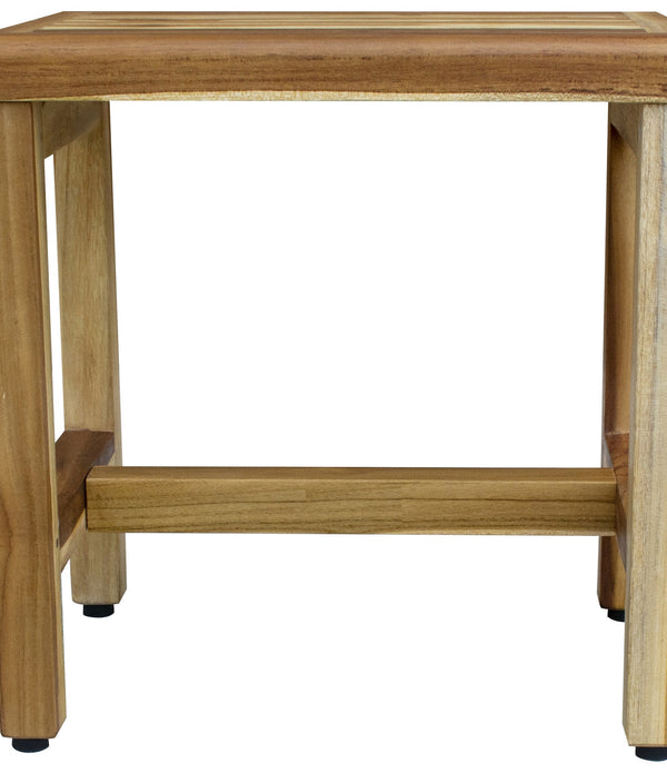 Compact Rectangular Teak Shower or Outdoor Bench in Natural Finish