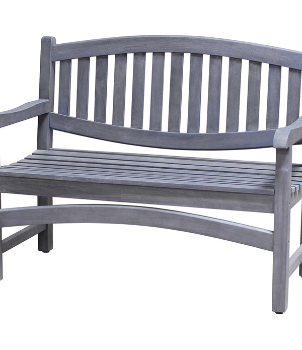 Compact Teak Outdoor Bench with Curved Design in Natural Finish