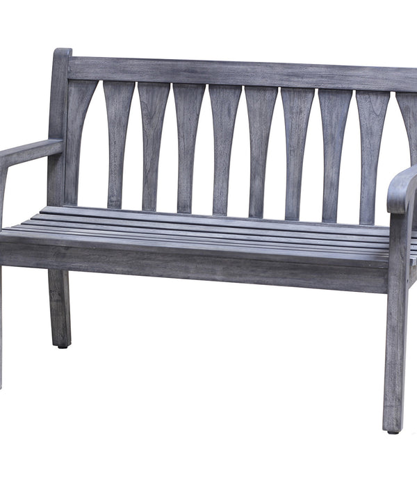 Compact Teak Outdoor Bench with Slattered Design in Coquina Gray Finish