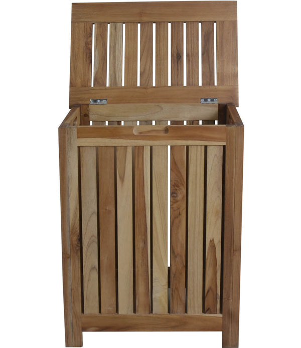 Compact Teak Laundy Storage with Removable Bag in Natural Finish