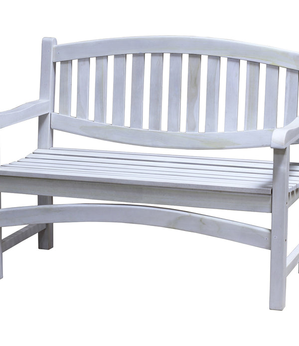 Compact Teak Outdoor Bench with Curved Design in Driftwood Finish