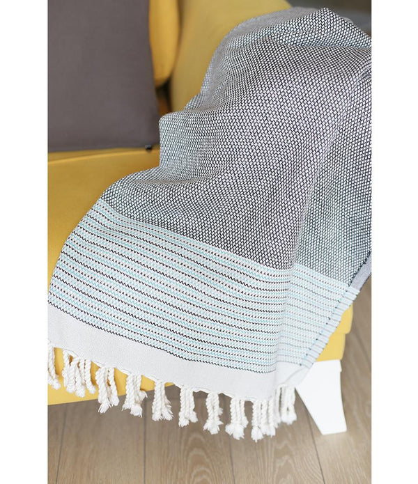 Grey and Blue Striped Turkish Towel or Throw Blanket