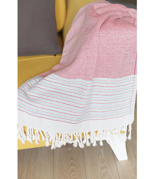 Red and White Checked Turkish Towel or Throw Blanket