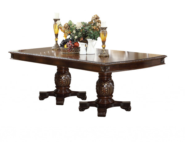 Rectangular Wooden Top  Dining Table in Espresso with double carved pedestals