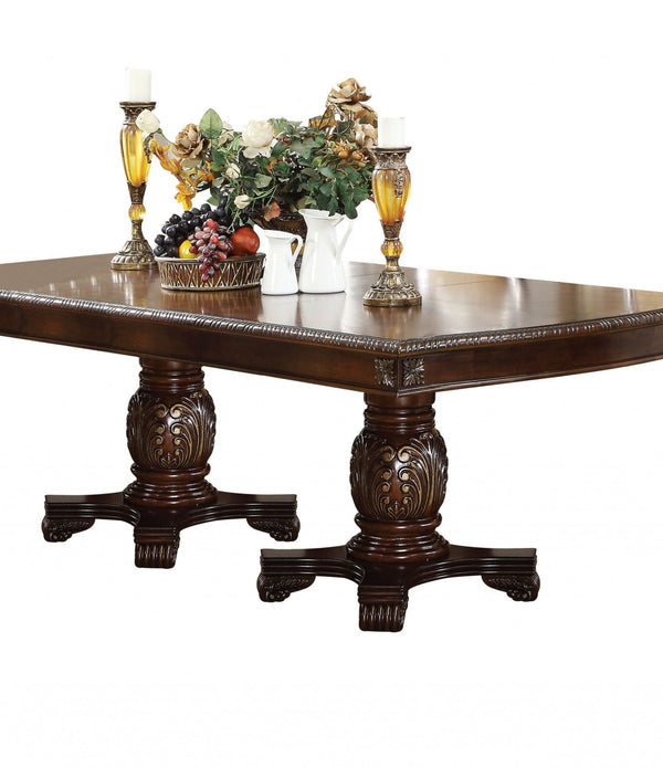 Rectangular Wooden Top  Dining Table in Espresso with double carved pedestals