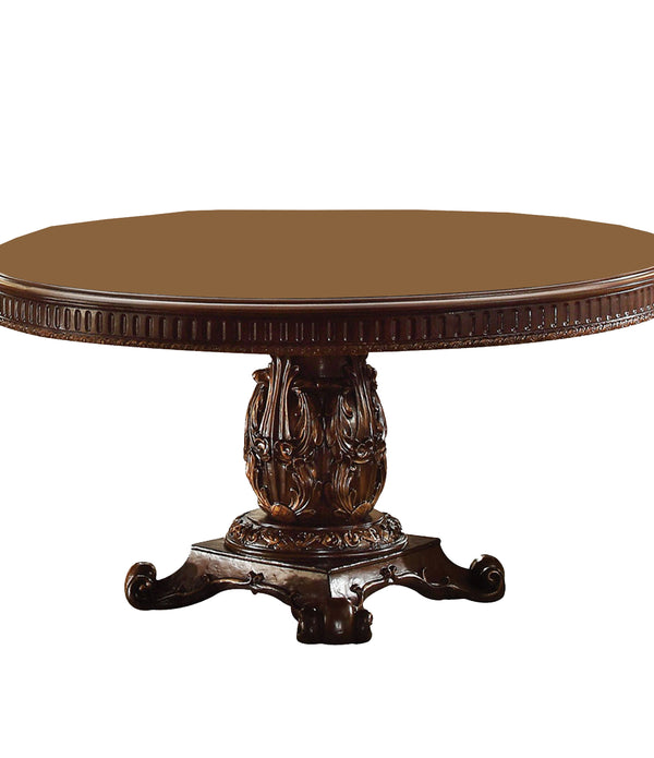 Round Wooden top Dining table with Single Carved Pedestal