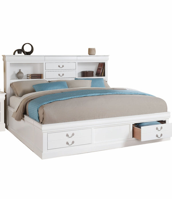 White Wooden Queen Bed with Storage