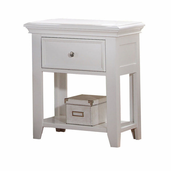 White Wood  Nightstand With 1 Drawer and Shelf