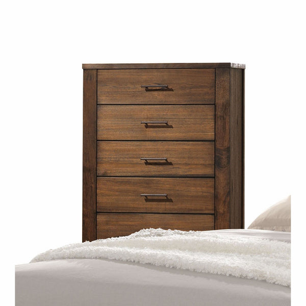 48' Oak Finish 5 Drawer Chest Dresser with Brass Metal Hardware