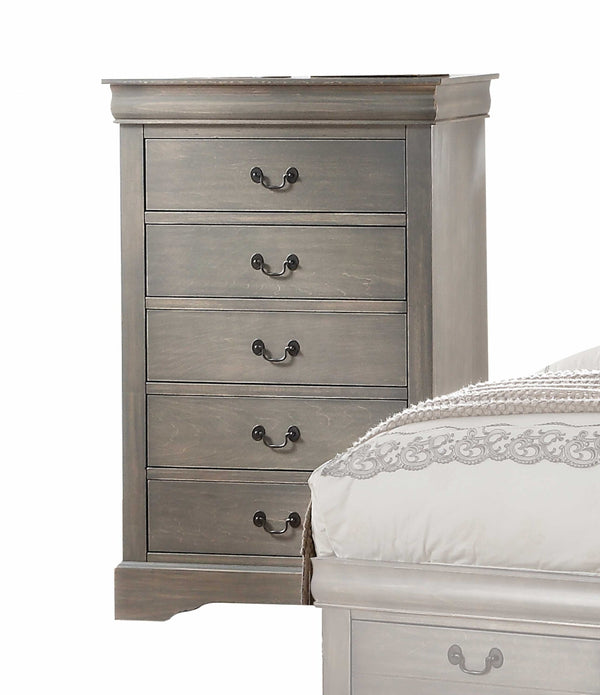 48' Antiqued Gray 5 Drawer Chest Dresse with Brushed Nickel Metal hardware