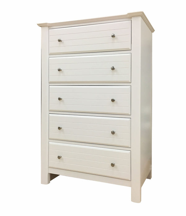 52' White Wood 5 Drawer Chest Dresser