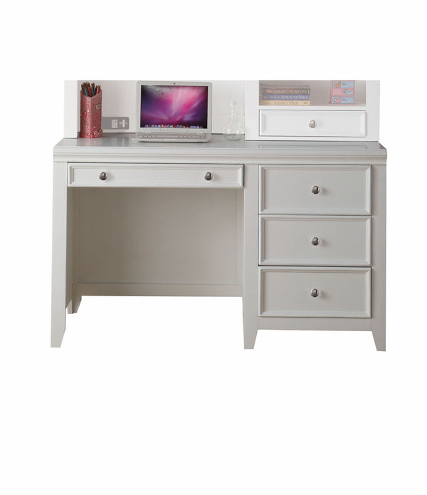 White Wood Computer Desk with 3 Drawers and Keyboard Drawer