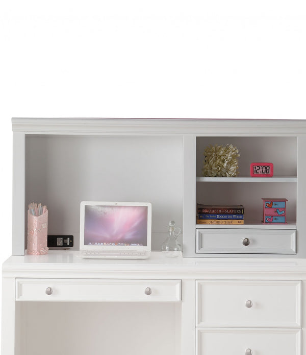 White Wood Computer Hutch with Shelf and Drawer