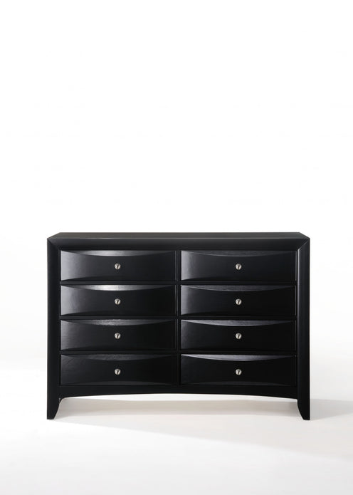 41' Modern Black Wood Finish Dresser with 8 Drawers and Flared Sqaured Legs