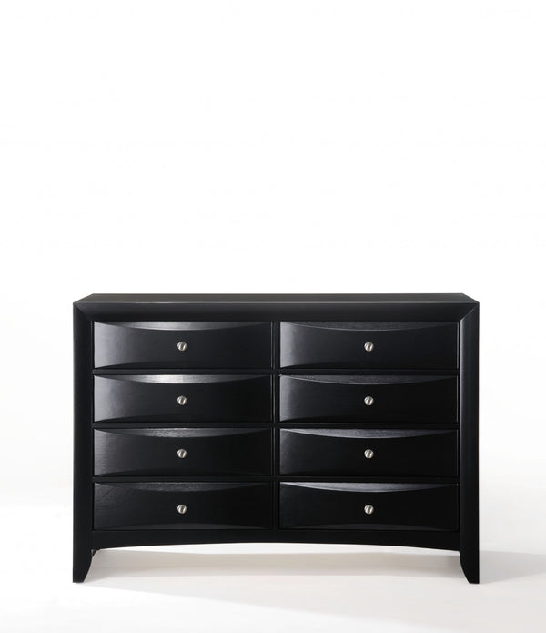 41' Modern Black Wood Finish Dresser with 8 Drawers and Flared Sqaured Legs