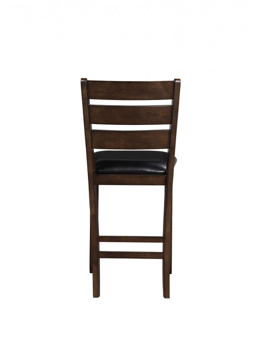 Set of 2 41' Dark Wood Finish and Black Faux Leather Ladder Back Counter Height Chairs