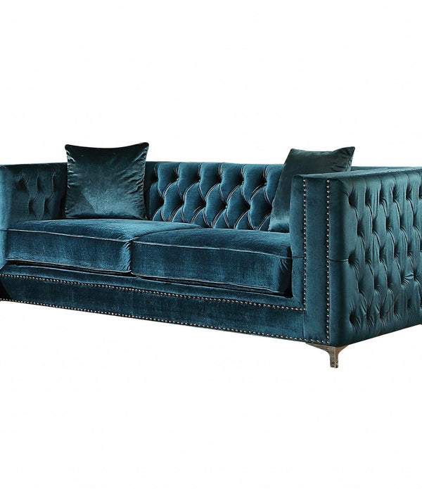 Dark Teal  Velvet Loveseat with 2 Pillows