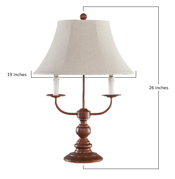 Brown Metal 2 Light Double Arm Table Lamp with Linen Shade