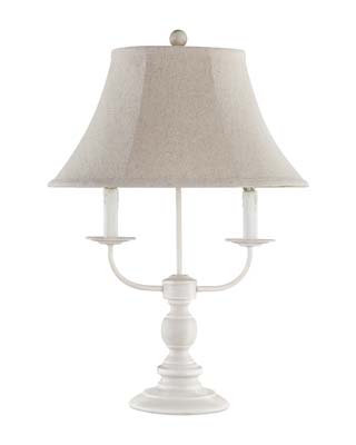 White Metal 2 Light Double Arm Table Lamp with Linen Shade