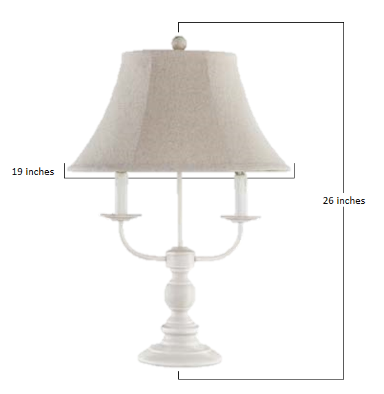 White Metal 2 Light Double Arm Table Lamp with Linen Shade