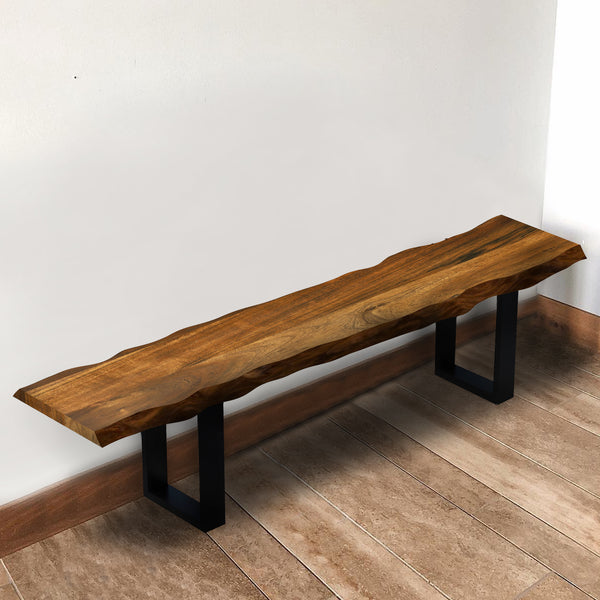 55" Live Edge Acacia Wood Bench with Black Metal Legs