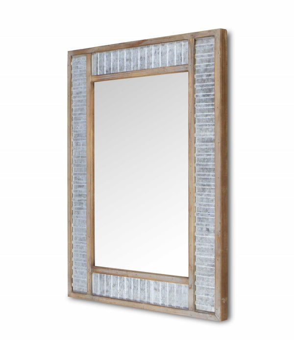 Modern Farmhouse Rectangular Wood and Galvanized Metal Wall Mirror