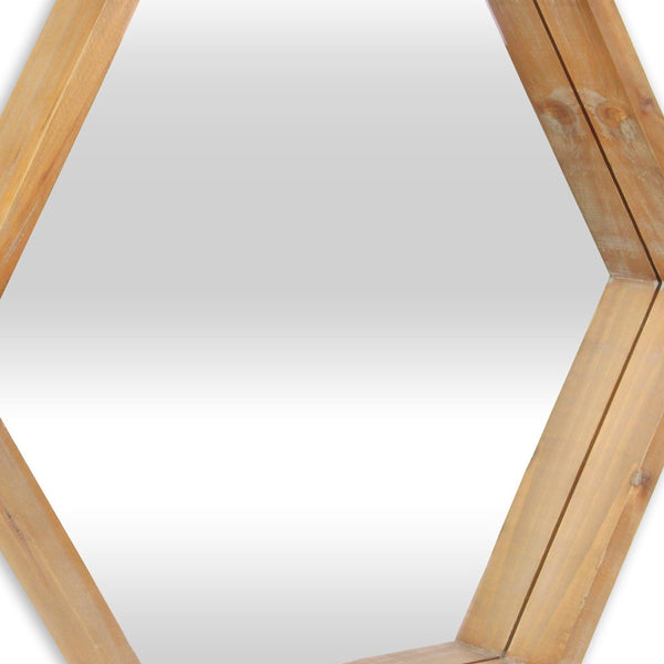 Modern Natural Wood Finish Hexagonal Wall Mirror