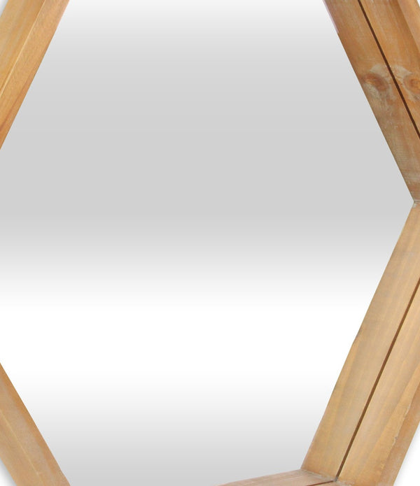 Modern Natural Wood Finish Hexagonal Wall Mirror