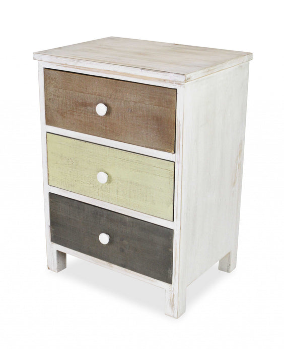 Distressed Gray and White Side Cabinet with 3 Drawers