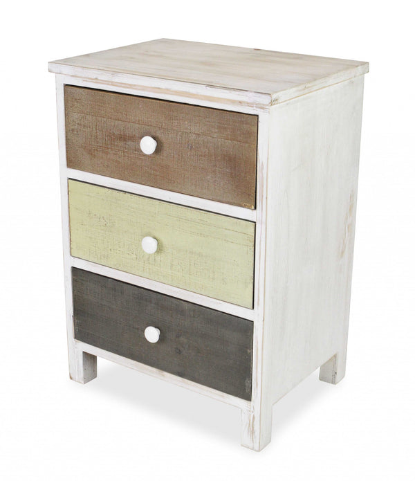 Distressed Gray and White Side Cabinet with 3 Drawers