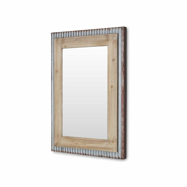 Glavanized Metal and Wood Rectangular Frame Wall Mirror