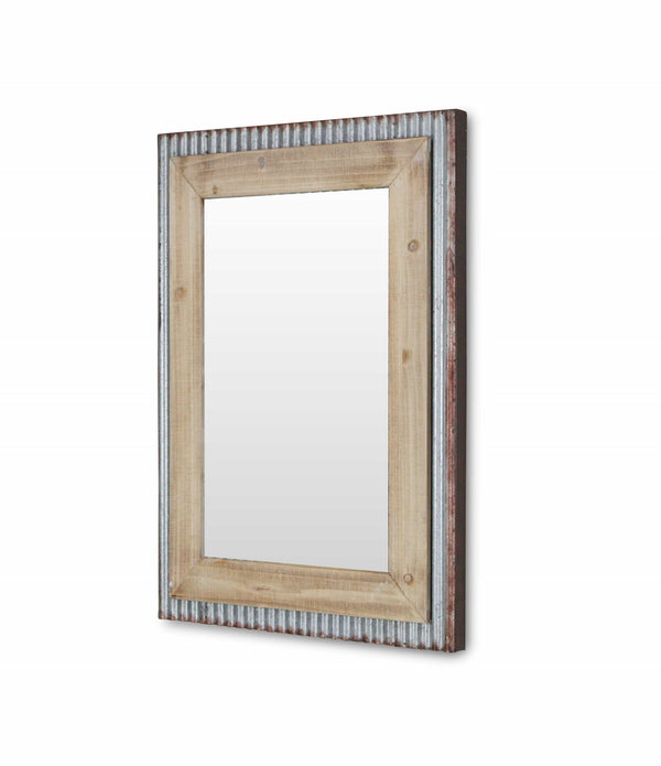 Glavanized Metal and Wood Rectangular Frame Wall Mirror