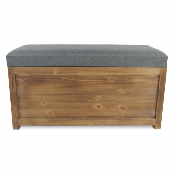 Set of 2 Rectangular Gray Linen Fabric and Wood Storage Benches