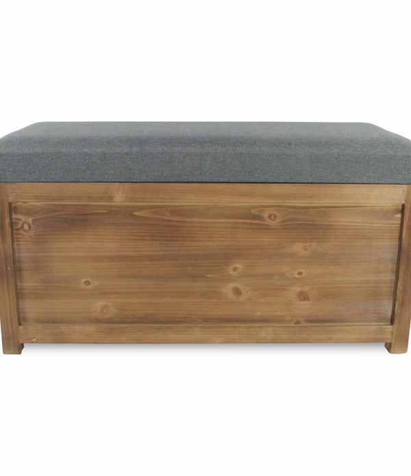 Set of 2 Rectangular Gray Linen Fabric and Wood Storage Benches