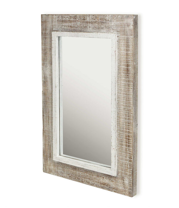 Rectangular Rustic White Wash Finish Wall Mirror