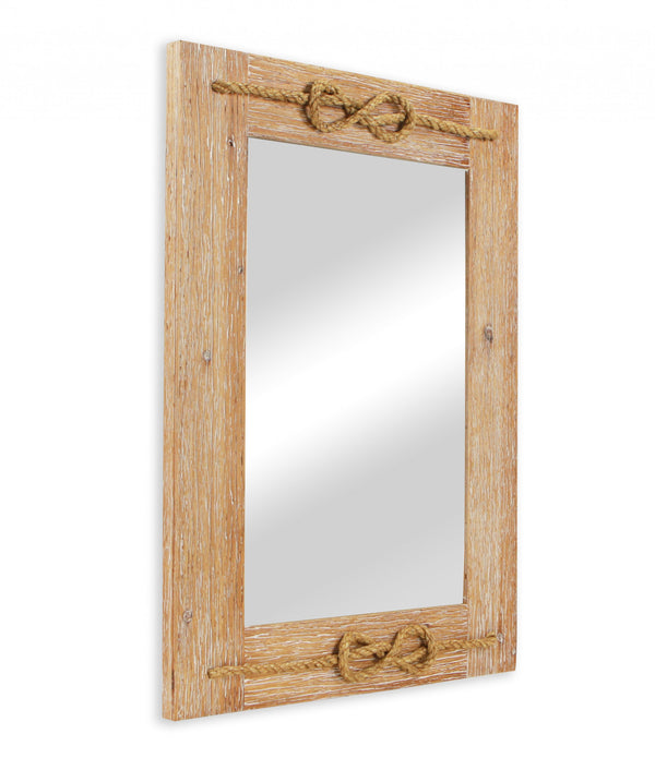 Brown Wood Finished Frame with Nautical Rope Accent Wall Mirror