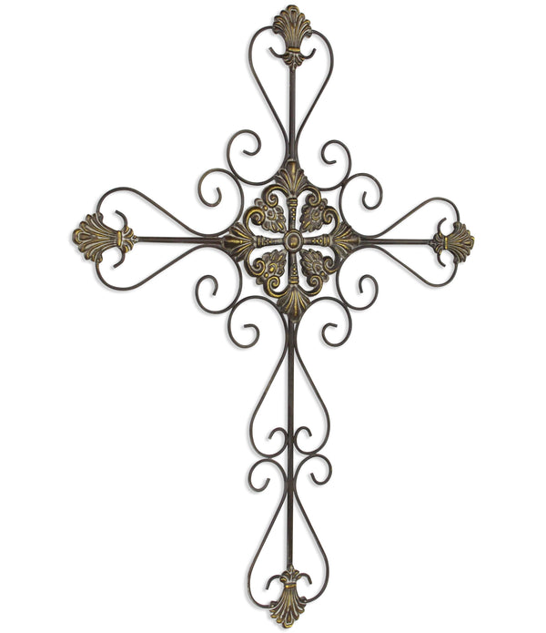 Large Gray Metal Scroll Design Gray Hanging Cross Wall Decor