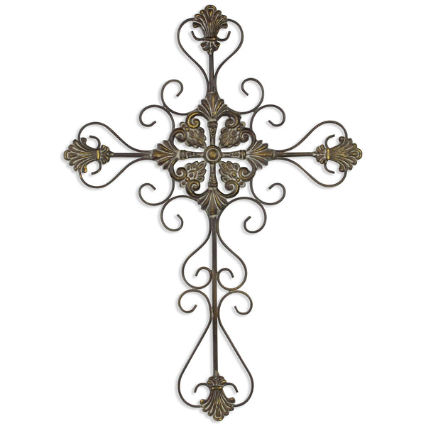 Gray Metal Scroll Design Gray Hanging Cross Wall Decor