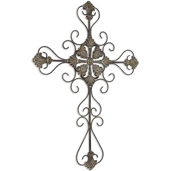 Gray Metal Scroll Design Gray Hanging Cross Wall Decor