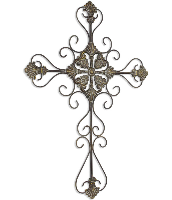 Gray Metal Scroll Design Gray Hanging Cross Wall Decor